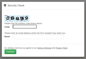 Captcha modal for online forms