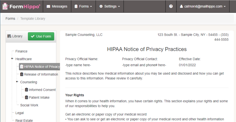 HIPAA Notice of Privacy Practices Form Template